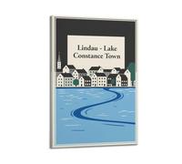 XKUGA Poster su tela, stile retrò, motivo: Lindau, Lindau, Lago di Costanza, decorazione moderna su tela, poster decorativo per camera da letto, 30 x 45 cm