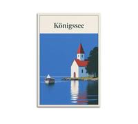 XKUGA Poster vintage da parete su tela, motivo: paesaggio di Königssee Germania con chiesa sul lago, poster decorativo da parete su tela, poster decorativo moderno per la camera da letto, 60 x 90 cm
