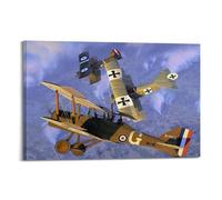 XKUGA Poster vintage della prima guerra mondiale con aereo da caccia sul tramonto del sole su Werner Voss, poster decorativo su tela, poster decorativo da parete e arte moderna per la camera da letto