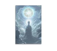 XKUGA Poster Zen con Buddha con mani piegate sulle nuvole, poster decorativo da parete su tela, stampa artistica su tela, poster decorativo moderno per camera da letto (50 x 75 cm)
