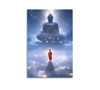 XKUGA Poster zen con il piccolo monaco e il Buddha, stampa artistica da parete su tela, poster decorativo moderno per camera da letto, per camera da letto (50 x 75 cm)