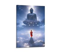 XKUGA Poster zen con il piccolo monaco e il Buddha, stampa artistica da parete su tela, poster decorativo moderno per camera da letto, 30 x 45 cm