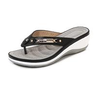 XKXKZXKFYL Sandali comodi da donna, sandali correttivi, infradito estive in pelle, punta aperta, traspiranti, casual, da spiaggia, viaggi, nero, 40