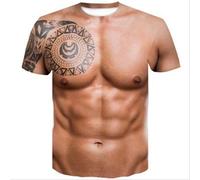 XKYDYF Uomo 3D T Shirt Magliette Maglietta 3D da Uomo Bodybuilding Maglietta con Tatuaggio Muscolare Simulato Maglietta con Muscoli Pettorali Pelle Nuda Casual Vestiti Divertenti A Maniche Corte X