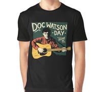 XKYYPOORWW Retro Doc Watson Day T-Shirt Eddy Merle Ballads from Deep Gap Red Rocking ChairBlackL