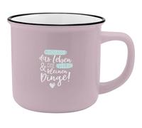 XL-Becher in Emailleoptik mit Motivdruck "Geniesse das Leben & die vielen kleinen Dinge!"