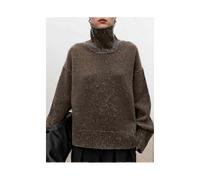 (XL,brown)Turtleneck Pure Cashmere Sweater Female Loose And Thick Languid Lazy Wind Pullover Sweater Knitting Base Wool Sweater