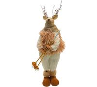 XL Cervo decorativo renna cervo con corna, cervo in tessuto con bastoni da sci, sciarpa e scarpe invernali in bianco-marrone Misure di una scultura di cervi L/L/L/L/L/L/L/H 15x12x40 cm