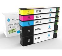 XL-Ink Cartucce d'inchiostro compatibili con HP 973x / HP973x Economy Pack of 5 (CMY + 2X BK: HP 2X L0S07AE, F6T81AE, F6T82AE, F6T83AE. Capacità: 2X 10.000 Pages, 3X 7000 Pages, per Hp Page Wide Pro