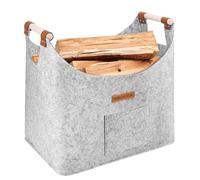 XL Legna da ardere cesto in feltro extra spesso e manico rinforzato | cesta per legna da interno | Cesto pieghevole in legno borsa in feltro come cesto per la spesa, legna, giornali (Grigio nebbia)