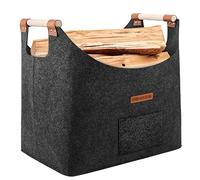 XL Legna da ardere cesto in feltro extra spesso e manico rinforzato | cesta per legna da interno | Cesto pieghevole in legno borsa in feltro come cesto per la spesa, legna, giornali (grigio ardesia)