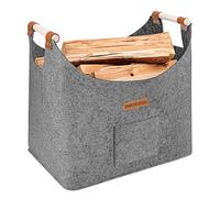 XL Legna da ardere cesto in feltro extra spesso e manico rinforzato | cesta per legna da interno | Cesto pieghevole in legno borsa in feltro come cesto per la spesa, legna, giornali (tortora)