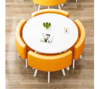 XL Superb Set tavolo da pranzo circolare 4 Tavolo da pranzo e sedie Set da caffè moderno con sedie rivestite in pelle PU Per cucina in stile rustico, ufficio, soggiorno, salotto Orange