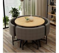 XL Superb Set tavolo e sedie in cotone e lino, set tavolo da cucina rotondo per 4 persone, con 1 tavolo e 4 sedie, per balcone, soggiorno e sala da pranzo Gray