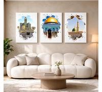 XLDBDLA Città sante islamiche, dipinto su tela musulmano, stampa di edificio vintage, poster decorativo per soggiorno, camera da letto, ufficio, arte da parete (70x90cmx3/senza cornice)