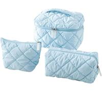 XLDZ Set di 3 trousse imbottite trapuntate, grandi, impermeabili, eleganti e compatte, per cosmetici e viaggi, Bleu, Taglia unica
