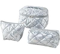 XLDZ Set di 3 trousse imbottite trapuntate, grandi, impermeabili, eleganti e compatte, per cosmetici e viaggi, Grigio, Taglia unica