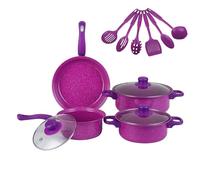 XLDZ Set di pentole, pentole e padelle con utensili, superficie antiaderente antigraffio, compatibile con tutti i fornelli (viola)