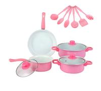 XLDZ Set di pentole, pentole e padelle con utensili, superficie antiaderente antigraffio, compatibile con tutti i fornelli (rosa)