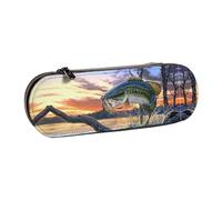 XLEWSIEU Astuccio in pelle con stampa a onde di pesce basso, elegante e funzionale, astuccio per penne e matite, astuccio per cosmetici, scatola per il cambio, Nero , Taglia unica, Set di zaini per la