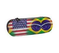 XLEWSIEU Astuccio in pelle con stampa di bandiere americane e brasiliane, elegante e funzionale, astuccio per penne e matite, astuccio per cosmetici, scatola per il cambio, Nero , Taglia unica, Set di
