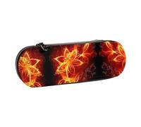 XLEWSIEU Astuccio in pelle con stampa di fiori di fuoco fiammeggianti, elegante e funzionale, astuccio per penne e matite, astuccio per cosmetici, scatola per il cambio, Nero , Taglia unica, Set di