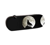 XLEWSIEU Astuccio in pelle con stampa di lupo che ulula luna, elegante e funzionale, astuccio per penne e matite, astuccio per cosmetici, scatola per il cambio, Nero , Taglia unica, Set di zaini per