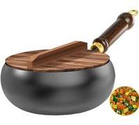 XLGNXXL Padella in Ferro Senza rivestimentoPadella in Ferro giapponesePentole Tradizionali, Padella in ghisa, Adatte alla Cucina di casa (con Coperchio) Black,24CM
