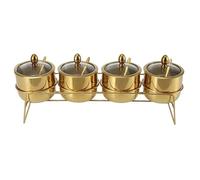 XLIHAWY Stazione Per Condire La Pizza, Contenitori Per Condimenti In Acciaio Inox Con Coperchi, Mestoli, Vassoi A 3/4 Scomparti Accessori Per Forno(Gold,35x10.5x15.5cm)