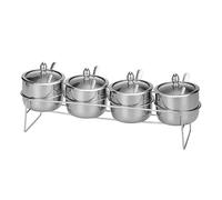 XLIHAWY Stazione Per Condire La Pizza, Contenitori Per Condimenti In Acciaio Inox Con Coperchi, Mestoli, Vassoi A 3/4 Scomparti Accessori Per Forno(Silver,35x10.5x15.5cm)