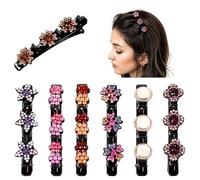 XLIUAX 7 fermagli per capelli intrecciati con pietre di cristallo scintillanti, a forma di becco d'anatra con strass, a forma di fiore, con 3 piccole clip, treccia lucida, facilmente intrecciabili