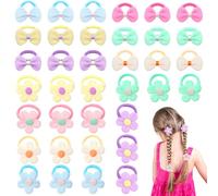 XLIUAX Toddler Hair Ties for Girls, Baby Hair Bows Cute Flower Elastic Scrunchies Seamless Ponytail Holders Hair Accessories for Thick Hair, Candy Colors