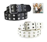 XLKJ 2 pezzi Cintura con Doppia Fibbia Donna,Cintura in Pelle con Borchie Punk Cintura Moda Donna Jeans Cintura in Pelle Sintetica,M