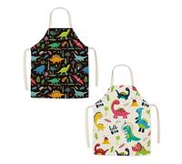 XLKJ 2 Pezzi Grembiule da Dinosauro per Bambini,Grembiule da cucina regolabile per bambini Grembiule da cucina per bambini con tasca Grembiule da cucina impermeabile per cucinare