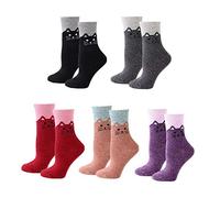 XLKJ 5 Paia di Simpatici Calzini di Cotone Gatto,Calzini in Lana da Donna Calze da Donna in Cotone