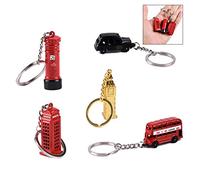 XLKJ 5 pezzi Portachiavi Souvenir,Portachiavi di Londra Portachiavi ad Anello e Catena Modello in Metallo Piccolo