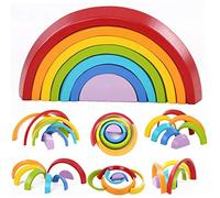 XLKJ Blocchi arcobaleno multicolori in legno per bambini