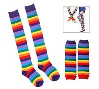 XLKJ Calze Arcobaleno Donna,Scaldamuscoli Senza Dita Calza per Scaldacollo per Ragazze Femminili, a Strisce Colorate