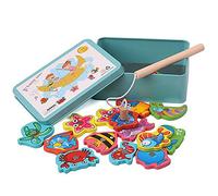 XLKJ Gioco da Pesca in Legno Magnetico,Pesca Magnetica Legno per Bambini,15 Pesci Diversi