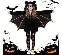 XLKJLI Costume da pipistrello per bambini, Halloween, con cappuccio, costume a pipistrello, ragazza vampiro, travestimento Halloween nero mantello (M)