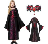 XLKJLI Deguisement Vampire Ragazza Deguisement Halloween Ragazza Vampiro Costume Halloween Bambina Gotico Vestito Vampiro con Collare per Halloween Carnevale Festa a tema(S)