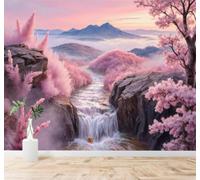 XLMING 3D Carta da Parati Bellezza Ciliegi Rosa Valle Cascata Paesaggio | Texture in Seta di Alta Qualità Ideale per Studi Uffici Sale da Pranzo Divani Camere Letto Soggiorni Dietro la TV-250cm×170cm