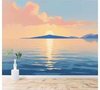 XLMING 3D Carta da Parati Bellezza Tramonto Mare Calmo Montagne Nuvole Rosa | Texture in Seta di Alta Qualità Ideale per Studi Uffici Sale da Pranzo Divani Camere Letto Soggiorni Dietro la TV-200cm×140cm