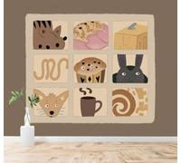 XLMING 3D Carta da Parati Carino Facce Di Animali Tazza Da Caffè Pasticcini | Texture in Seta di Alta Qualità Ideale per Studi Uffici Sale da Pranzo Divani Camere Letto Soggiorni Dietro la TV-150cm×105cm