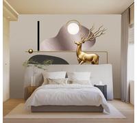 XLMING 3D Carta da Parati Cervo Dorato Luna Astratto Forme Geometriche Arte | Texture in Seta di Alta Qualità Ideale per Studi Uffici Sale da Pranzo Divani Camere Letto Soggiorni Dietro la TV-430cm×300cm