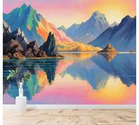 XLMING 3D Carta da Parati Cime Colorate Laghi Bellezza Tramonto Cielo | Texture in Seta di Alta Qualità Ideale per Studi Uffici Sale da Pranzo Divani Camere Letto Soggiorni Dietro la TV-350cm×256cm