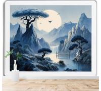 XLMING 3D Carta da Parati Luce Della Luna Montagne Cascate Laghi Alberi Blu | Texture in Seta di Alta Qualità Ideale per Studi Uffici Sale da Pranzo Divani Camere Letto Soggiorni Dietro la TV-430cm×300cm