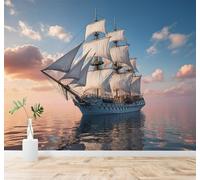 XLMING 3D Carta da Parati Mare Calmo Barca A Vela Tramonto Cielo Nuvole | Seta Testurizzata di Alta Qualità Ideale per Studio Sala Pranzo Soggiorno Camera Letto Divano Decorazione TV Muro-400cm×280cm