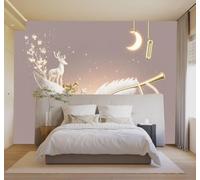 XLMING 3D Carta da Parati Piume Naturali Cerbiatto Luna Fiori Luce Soffusa | Texture in Seta di Alta Qualità Ideale per Studi Uffici Sale da Pranzo Divani Camere Letto Soggiorni Dietro la TV-200cm×140cm