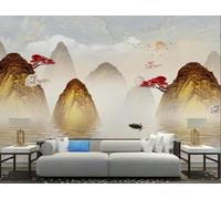 XLMING 3D Montagne D'Oro Alberi Uccelli 3D Carta da Parati Premium Aspetto Della Seta Studio Soggiorno Camera Letto Parete Divano Muro-350cm×256cm